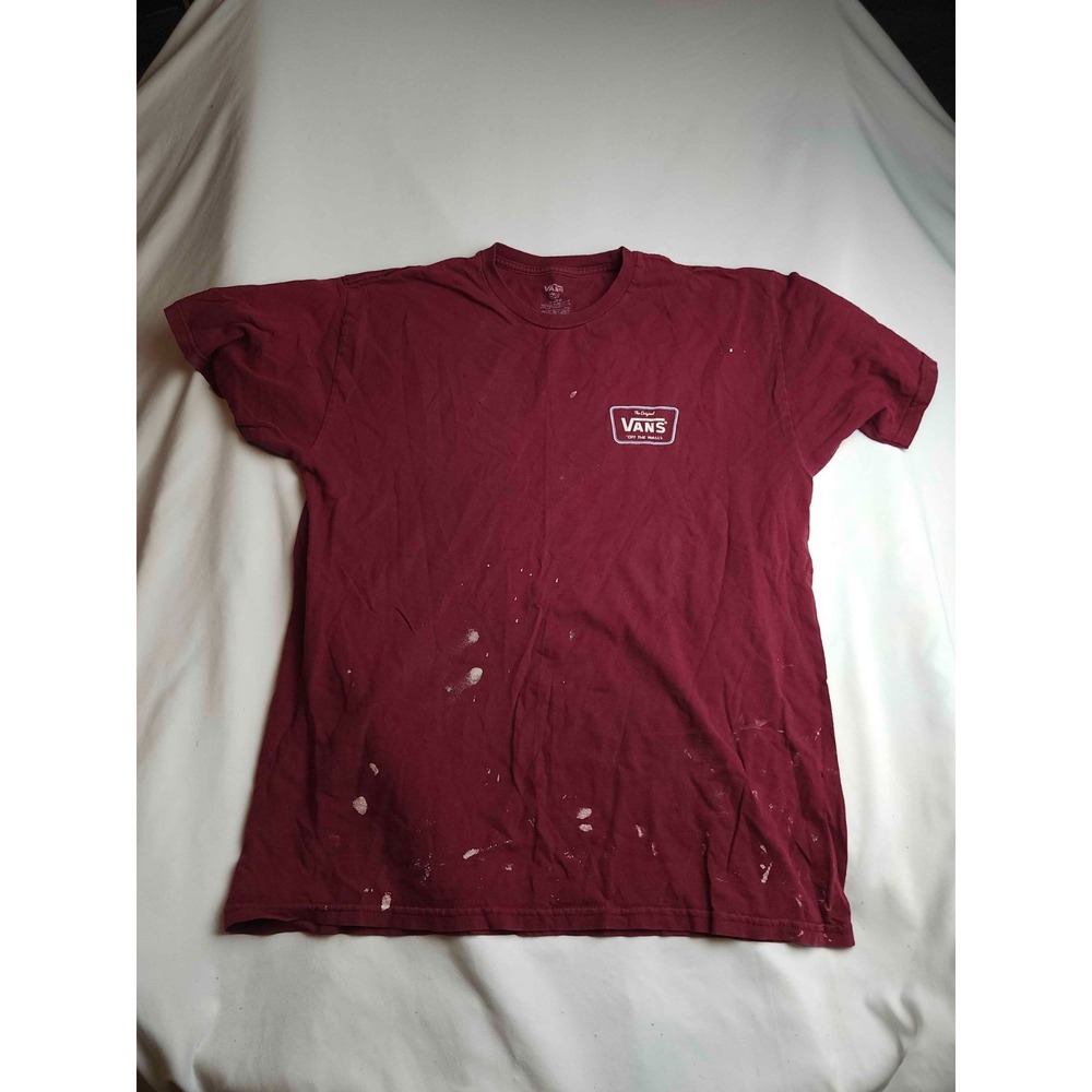 Vans Off The Wall T-Shirt Mens Large Red Grunge Paint Distressed Streetwear
